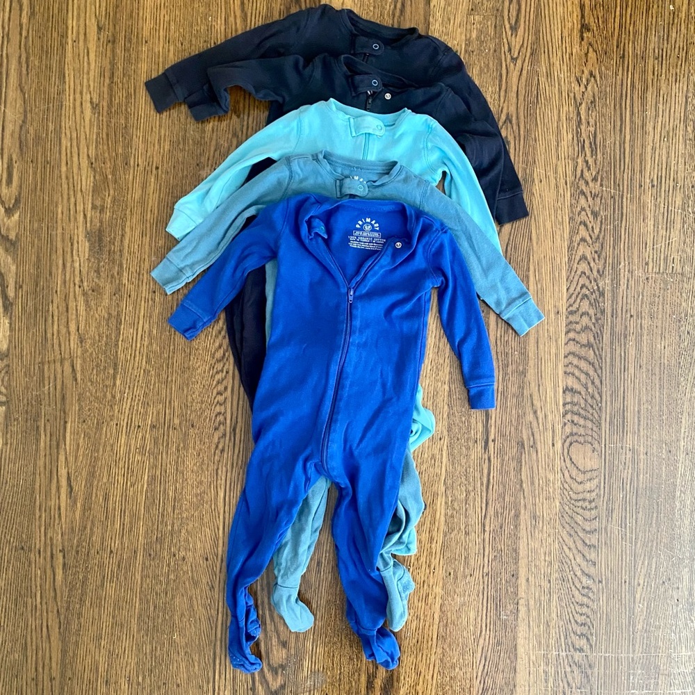 BUNDLE: 5 Primary 12-18 month organic cotton footie PJs